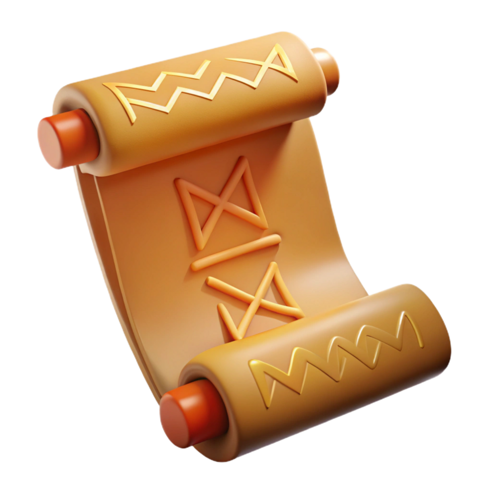 harmonious breathtaking An open scroll, displaying a cryptic message written in runes. NO BACKGROUND with Transparent Background. fine detail png