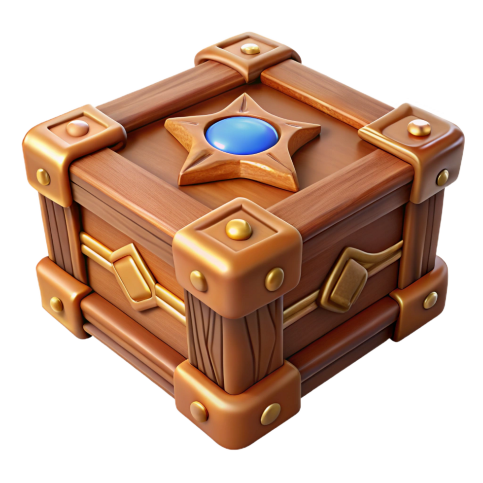 immaculate iconic A single, intricately carved wooden box, sealed with magic. NO BACKGROUND with Transparent Background. png