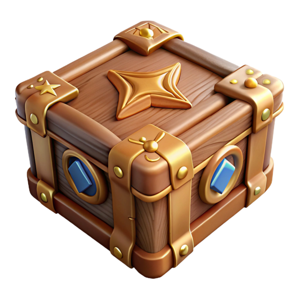 dynamic dazzling A single, intricately carved wooden box, sealed with magic. NO BACKGROUND with Transparent Background. flawless png