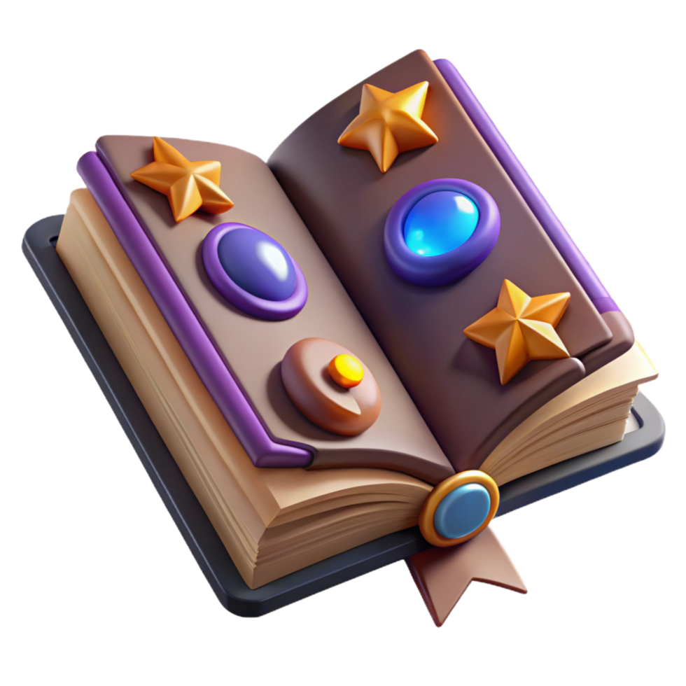 gorgeous notable A stylized, open grimoire, filled with arcane symbols. NO BACKGROUND with Transparent Background. png