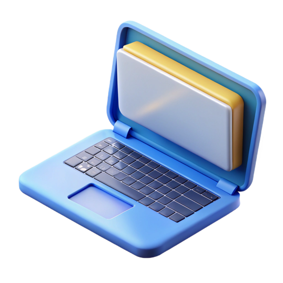 requintado icônico computador portátil computador com aberto tampa, exibindo código não fundo com transparente fundo. png