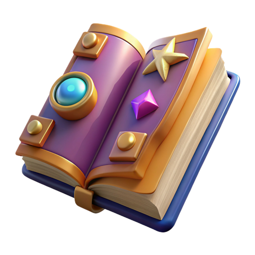 impressive exceptional A stylized, open grimoire, filled with arcane symbols. NO BACKGROUND with Transparent Background. png