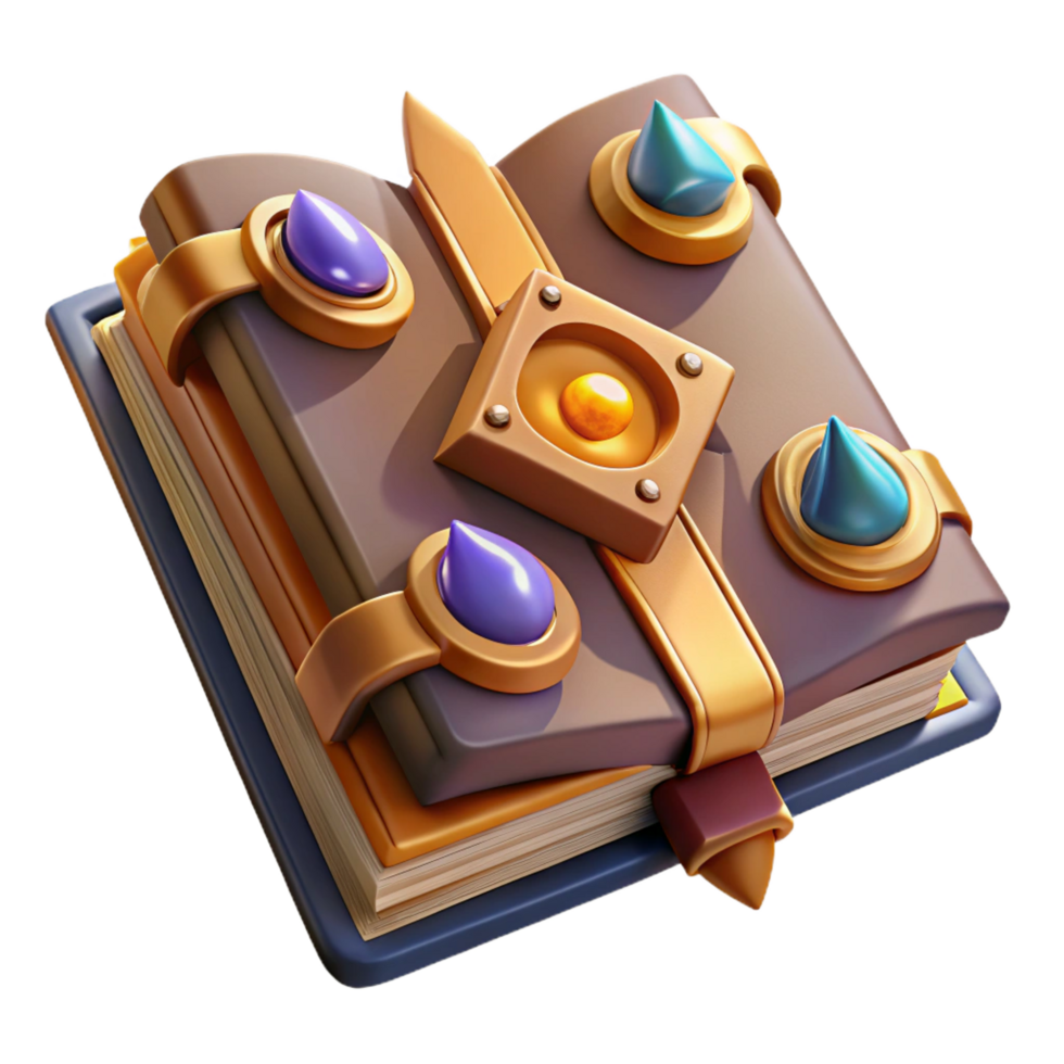 gorgeous renaissance A stylized, open grimoire, filled with arcane symbols. NO BACKGROUND with Transparent Background. 4K png