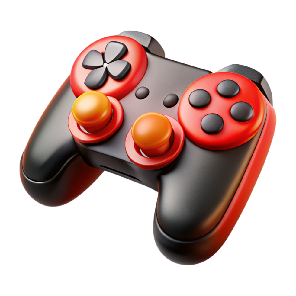 whimsical serene Gaming console controller, black and red buttons NO BACKGROUND with Transparent Background. detailed png