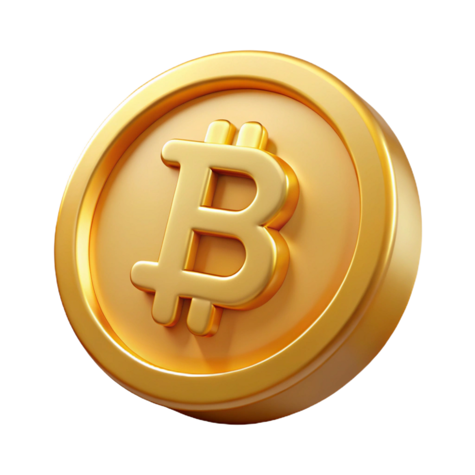 spectacular signature Bitcoin, physical coin, gold finish NO BACKGROUND with Transparent Background. png