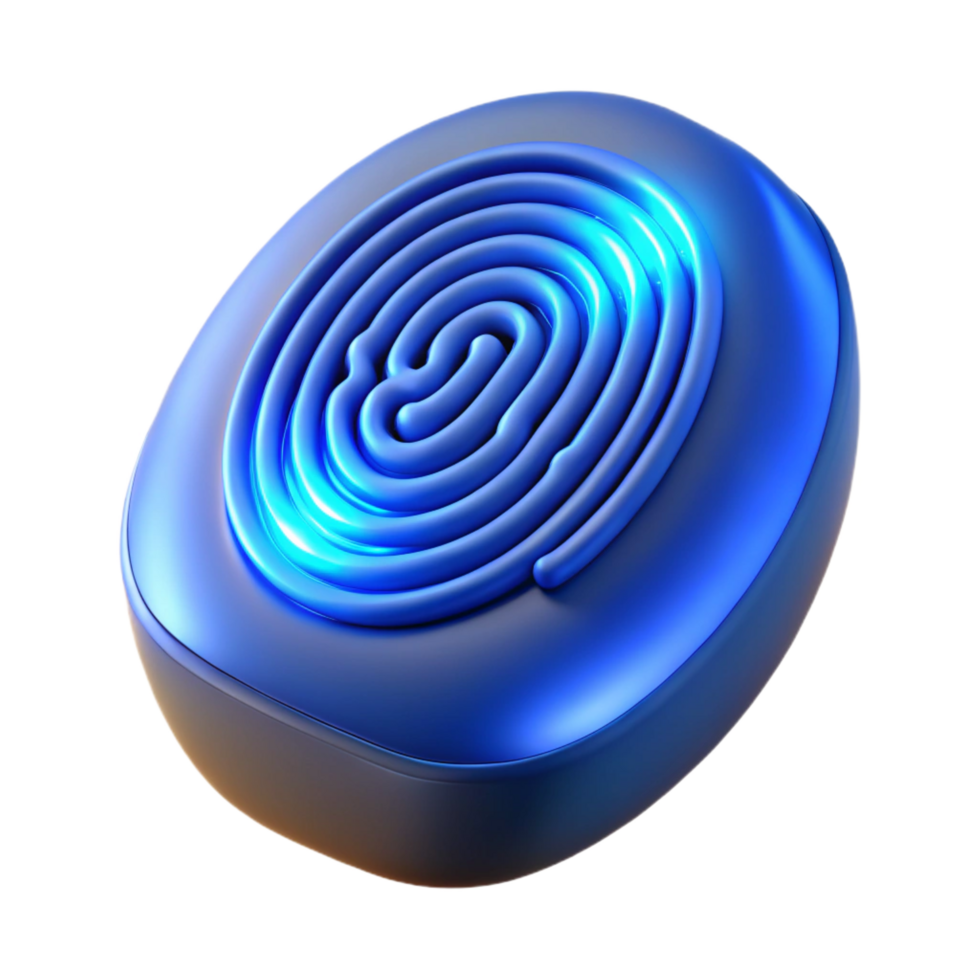 nostalgic gorgeous Biometric fingerprint scanner, glowing blue light NO BACKGROUND with Transparent Background. luxury png
