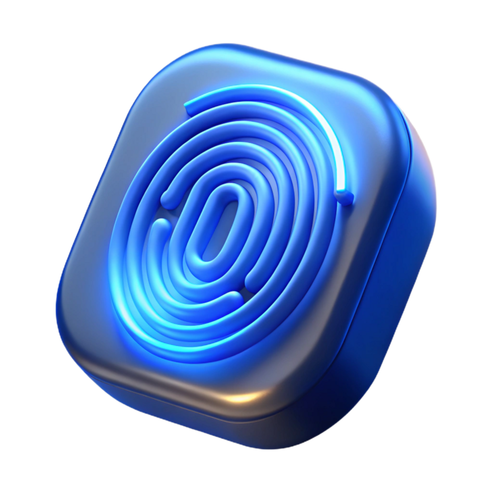 playful elegant Biometric fingerprint scanner, glowing blue light NO BACKGROUND with Transparent Background. professional png