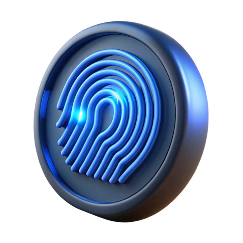 romantic captivating Biometric fingerprint scanner, glowing blue light NO BACKGROUND with Transparent Background. ultra HD png