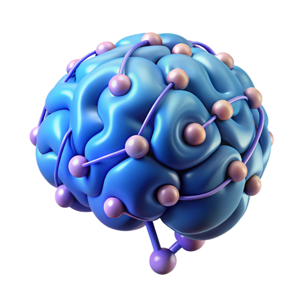 whimsical glorious Artificial intelligence brain, glowing connections NO BACKGROUND with Transparent Background. flawless png