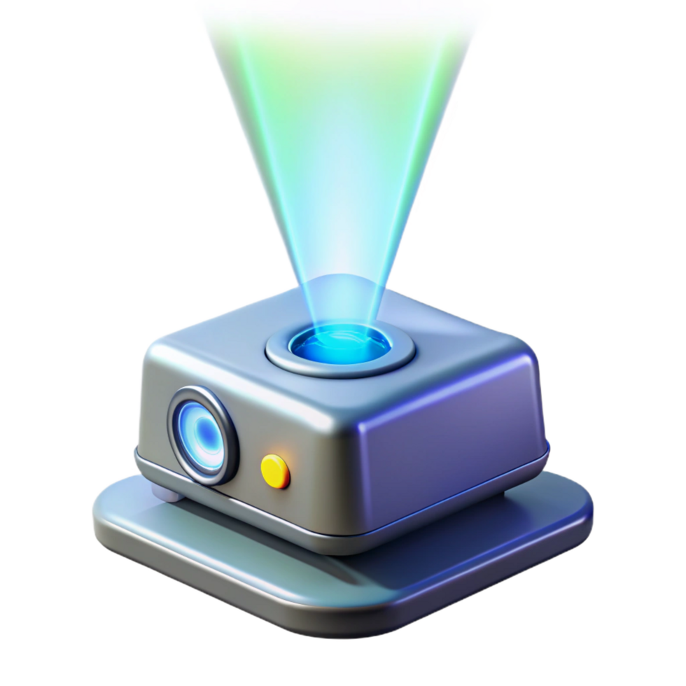 reflective sumptuous Hologram projector emitting a beam of light NO BACKGROUND with Transparent Background. sharp png