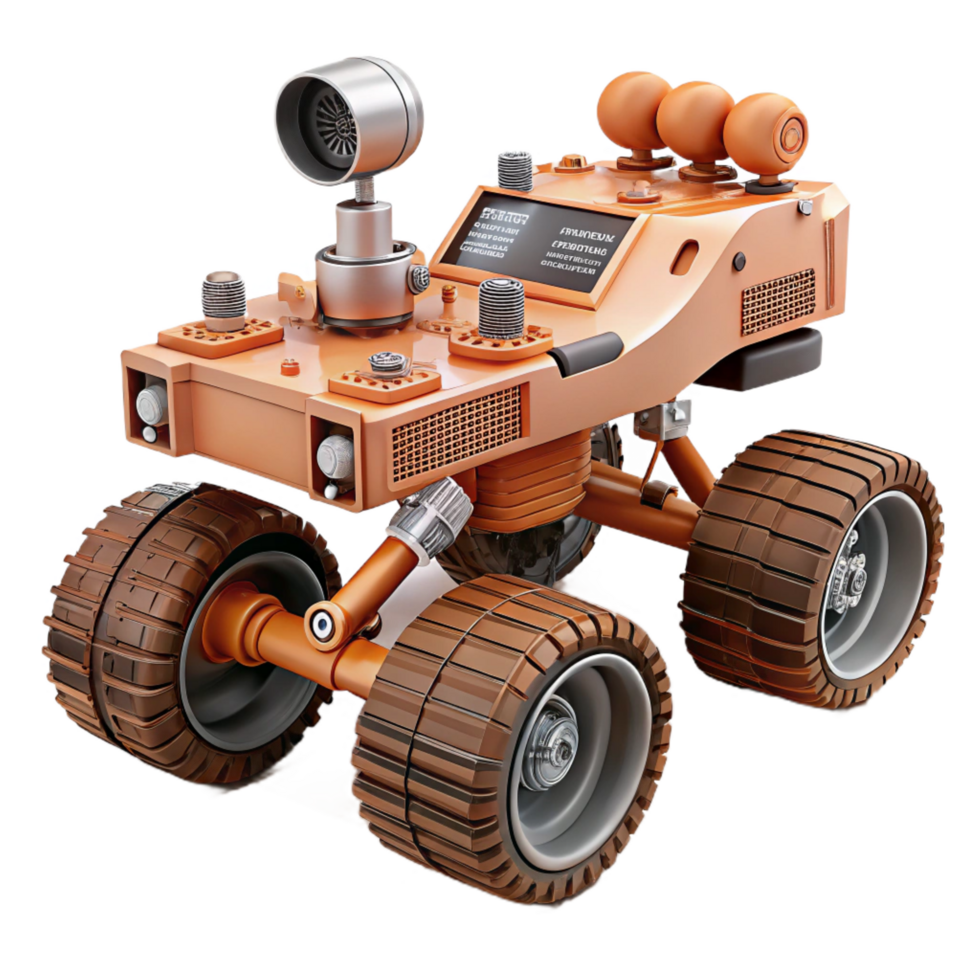 fascinating playful contemporary Mars rover exploring the surface NO BACKGROUND with Transparent Background. fine detail png