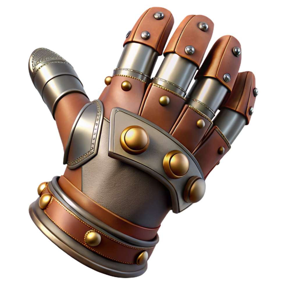 energetic fascinating Steampunk glove with articulated metal fingers and leather gauntlets. NO BACKGROUND with Transparent Background. luxury png
