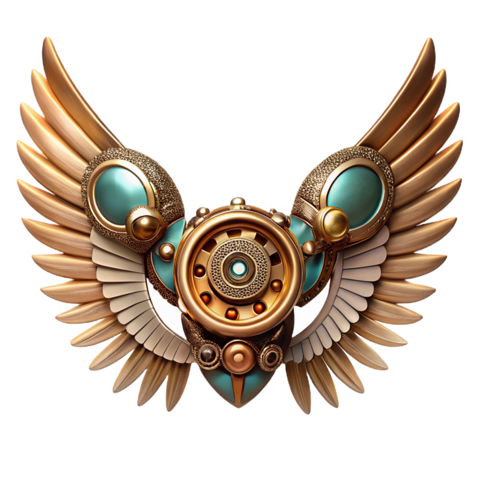 extraordinary playful traditional Steampunk wings made of intricate clockwork mechanisms and feathered accents. NO BACKGROUND with Transparent Background. genuine png