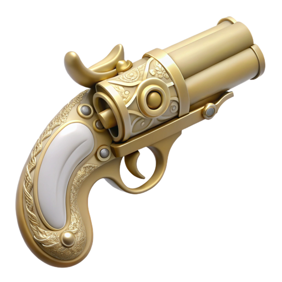 energetic beautiful Steampunk pistol icon with an ivory grip and ornate engravings. NO BACKGROUND with Transparent Background. fine detail png
