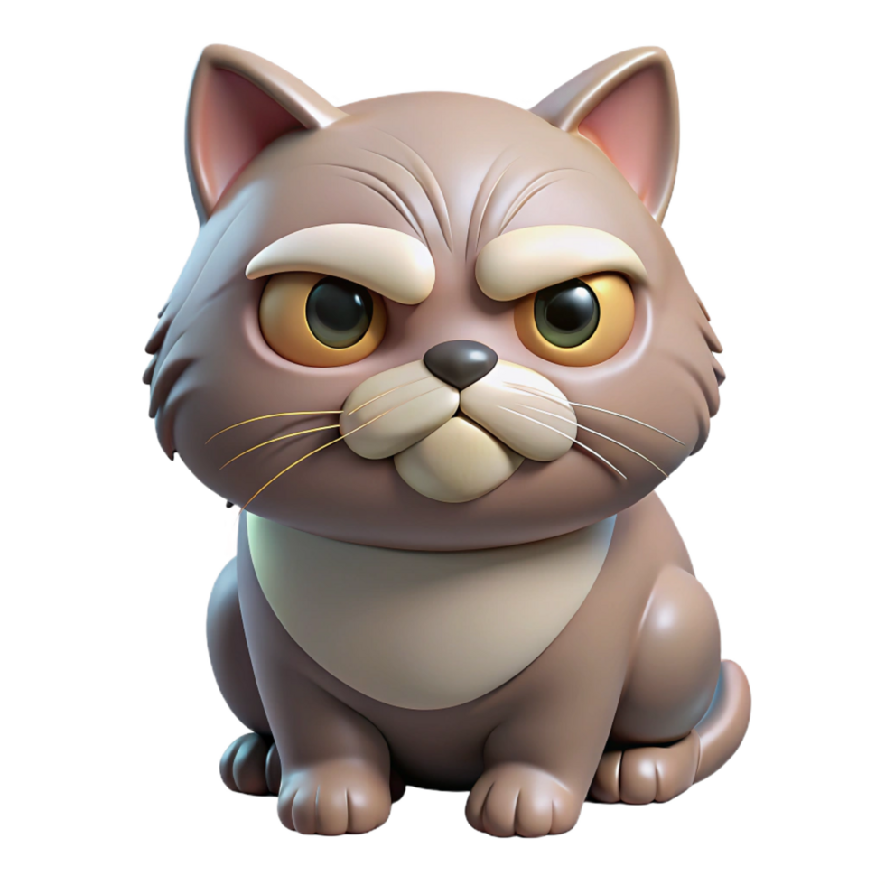 exceptional surreal A grumpy Persian cat with flattened ears. NO BACKGROUND with Transparent Background. genuine png