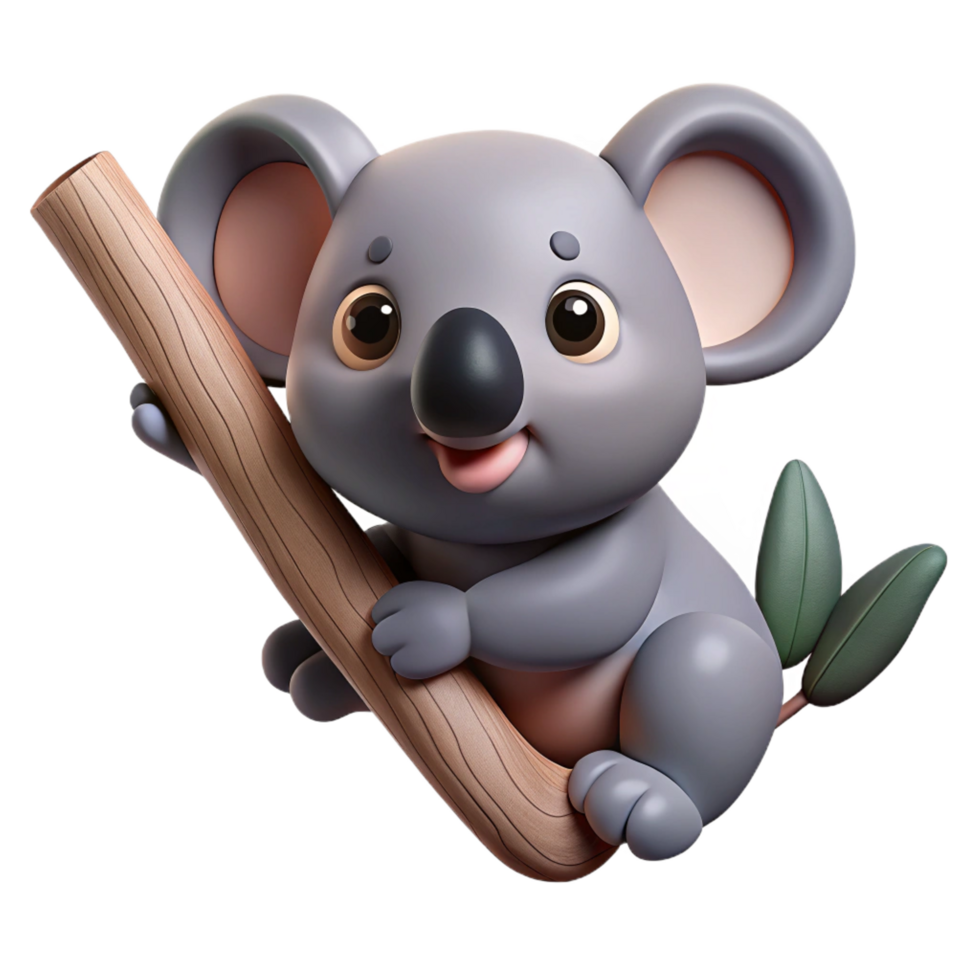 exquisite exceptional A koala clinging to a tree branch branch cropped out. NO BACKGROUND with Transparent Background. png