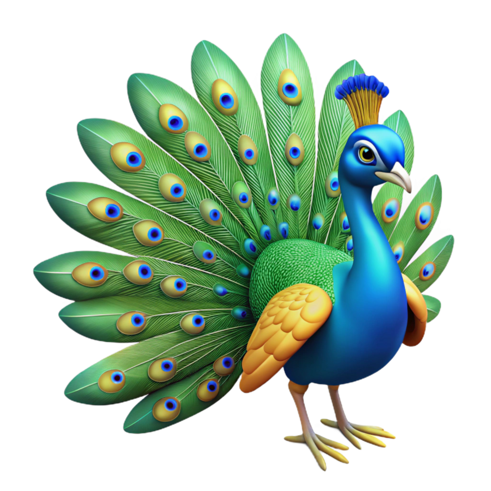 exquisite contemporary A peacock with fully displayed tail feathers. NO BACKGROUND with Transparent Background. handcrafted png