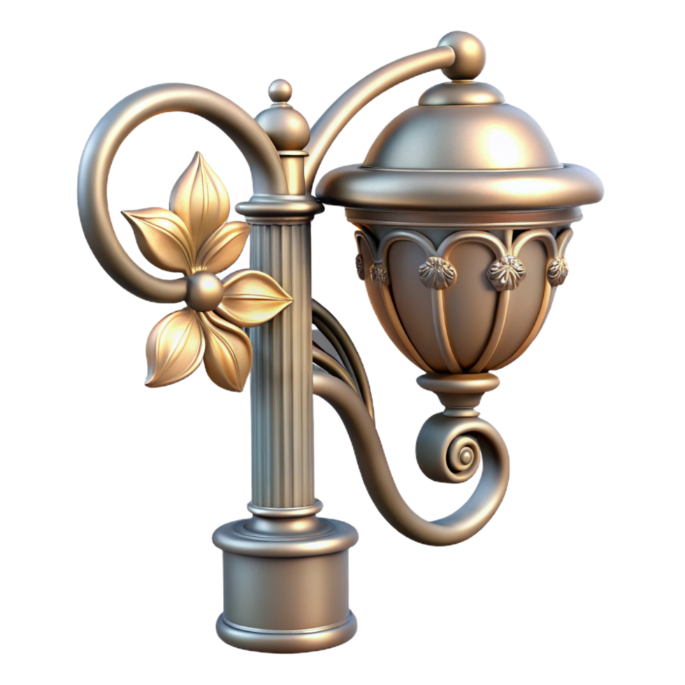 hypnotic timeless Art Nouveau lamppost, floral and curved metalwork NO BACKGROUND with Transparent Background. png