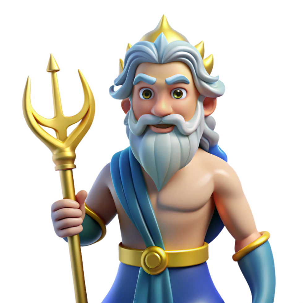 gorgeous passionate geometric Poseidon, God of the Sea, holding trident, NO BACKGROUND with Transparent Background. top-tier png