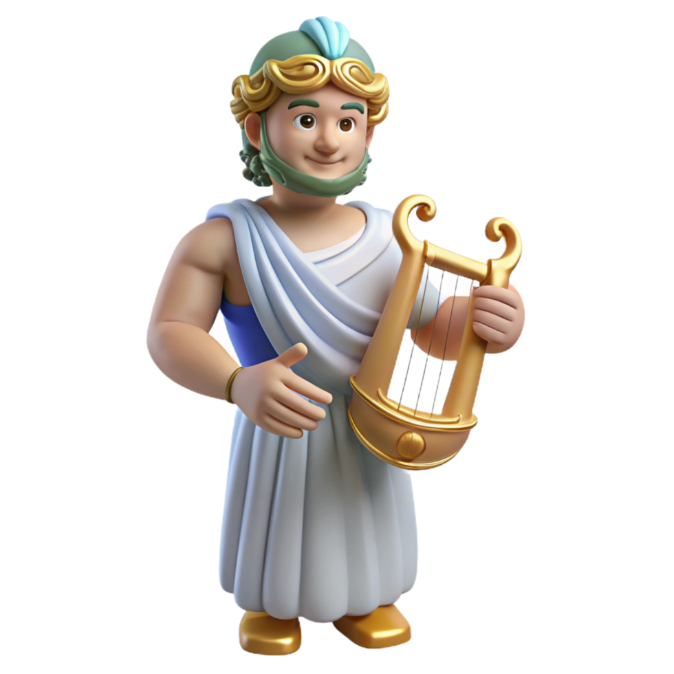 gorgeous quintessential Apollo, God of Music and Light, holding lyre, NO BACKGROUND with Transparent Background. png