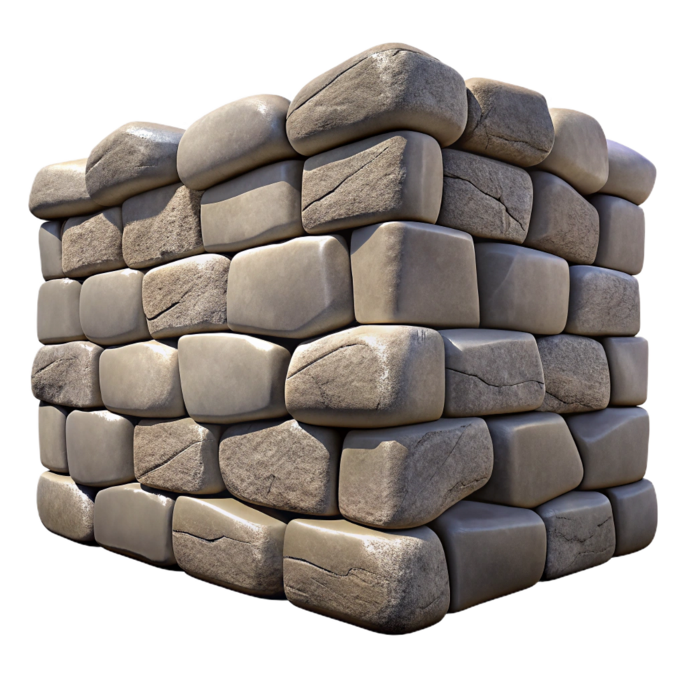 exceptional artistic Stone wall dry stacked detail, NO BACKGROUND with Transparent Background. premium png