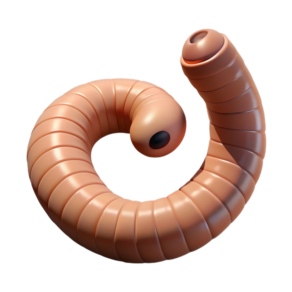 exceptional surreal Earthworm, close-up NO BACKGROUND with Transparent Background. authentic png