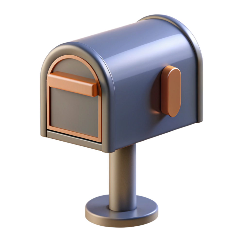 elegant nordic Mailbox, metal, freestanding, NO BACKGROUND with Transparent Background. high resolution png