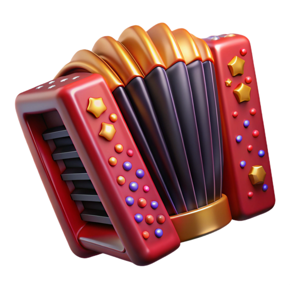 wonderful rustic Accordion Isolated with Bright Red Accents and Shadows authentic png