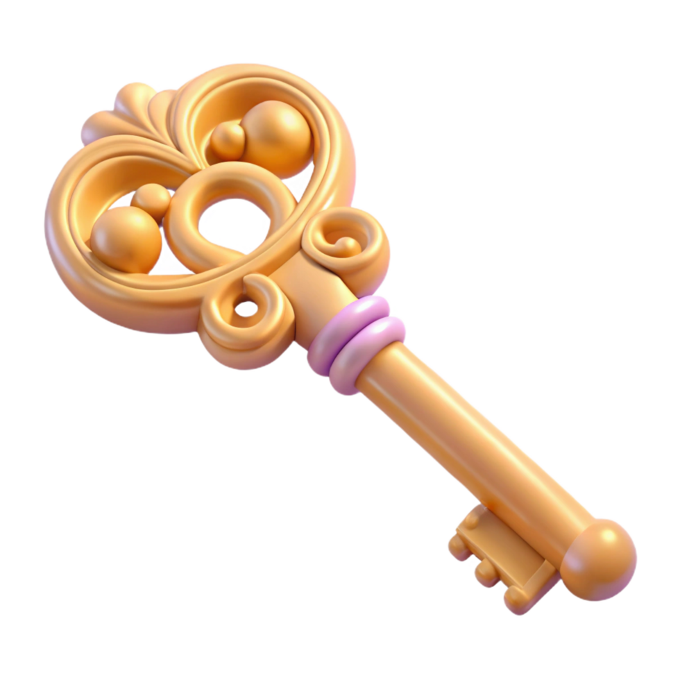 impressive quintessential A single, key with intricate carvings. NO BACKGROUND with Transparent Background. png