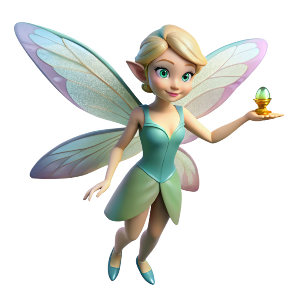 impressive elegant A delicate fairy with iridescent wings, holding a firefly, NO BACKGROUND with Transparent Background. crisp png