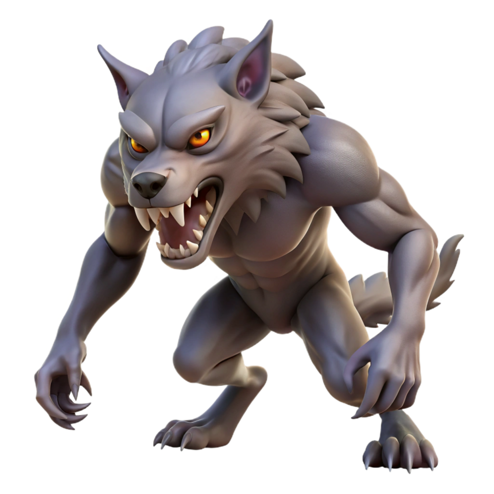 exquisite modern A snarling werewolf mid-transformation, NO BACKGROUND with Transparent Background. authentic png