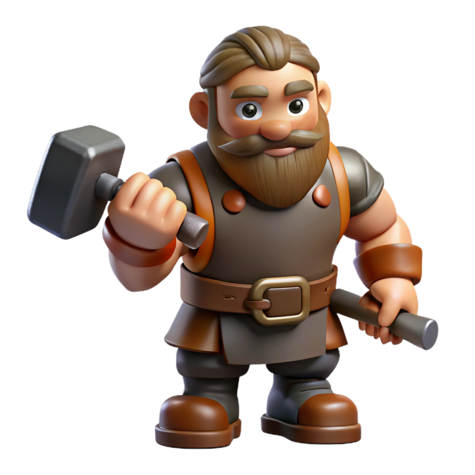 glorious sought-after A muscular dwarf blacksmith holding a hammer, NO BACKGROUND with Transparent Background. png