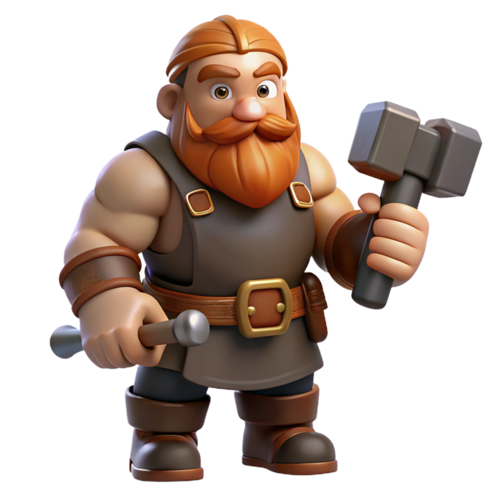 iconic victorian A muscular dwarf blacksmith holding a hammer, NO BACKGROUND with Transparent Background. original png
