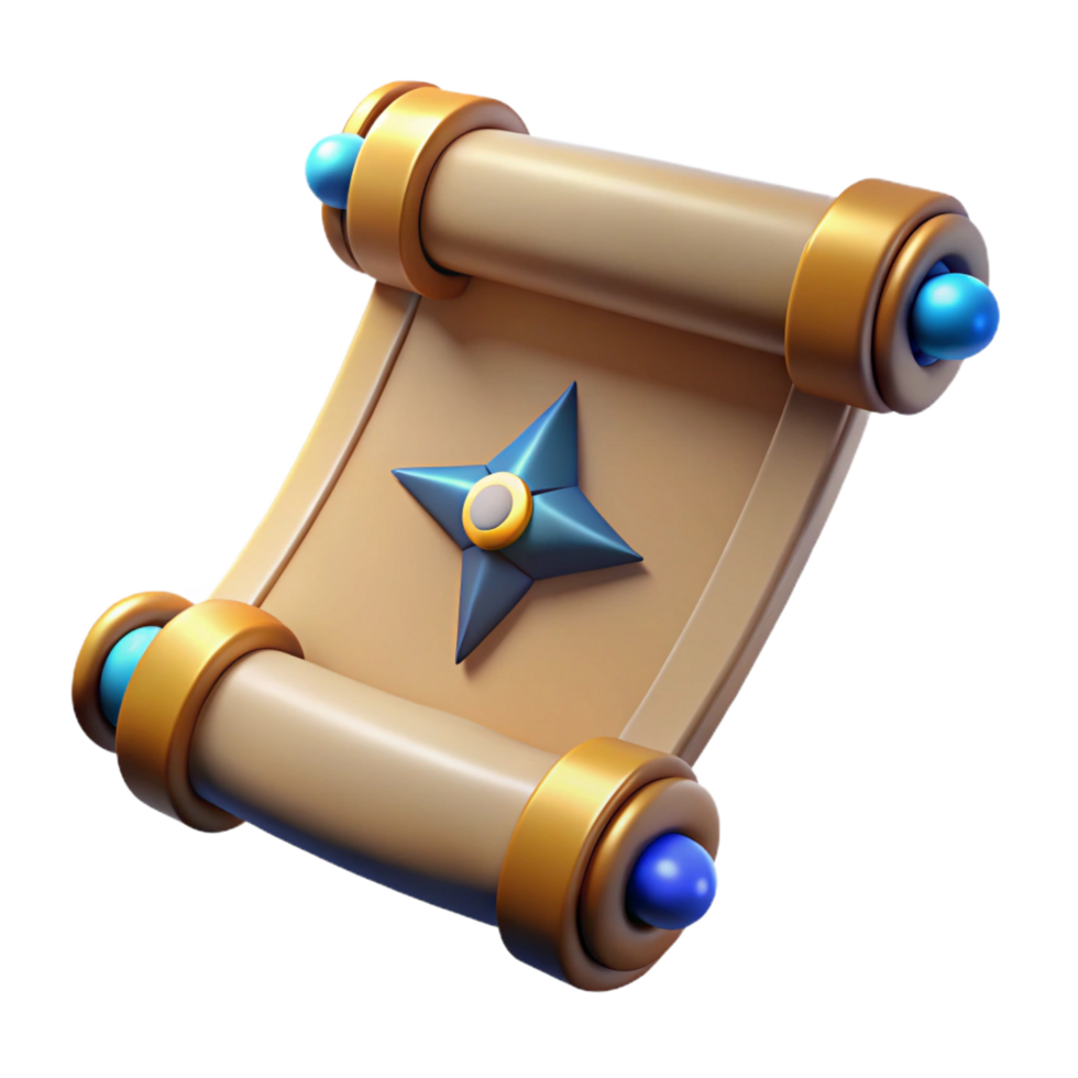 impressive romantic classic A single, ancient scroll with mystical symbols, NO BACKGROUND with Transparent Background. detailed png