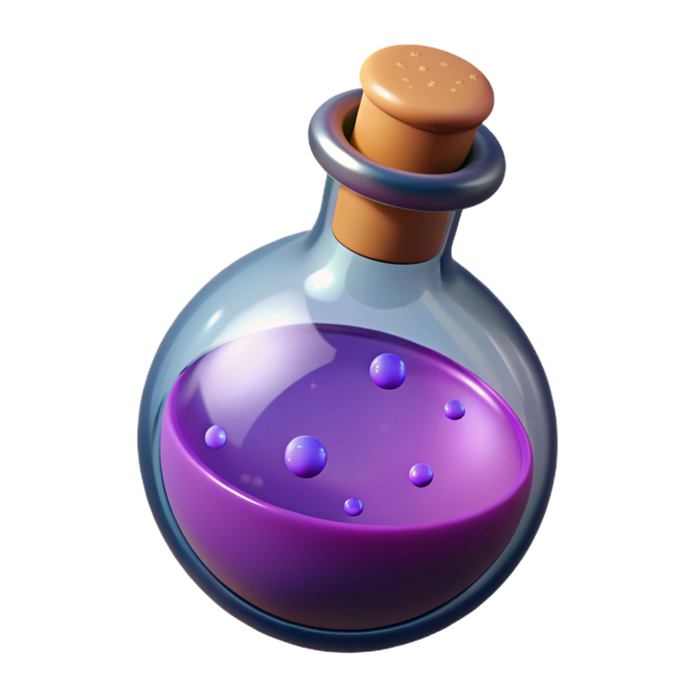 energetic majestic A single, detailed potion bottle with bubbling liquid, NO BACKGROUND with Transparent Background. gallery standard png