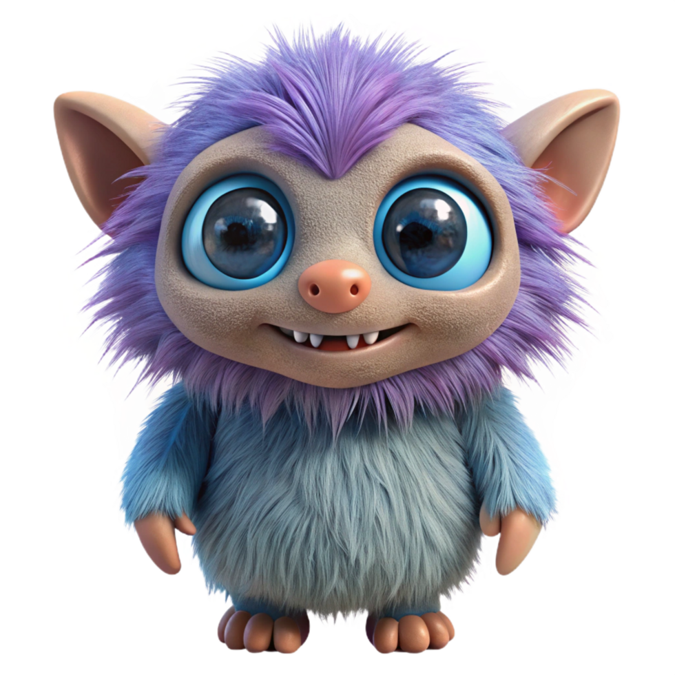 exemplary gothic A cute, furry fantasy creature with big eyes, NO BACKGROUND with Transparent Background. detailed png