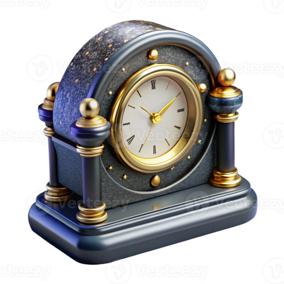 dramatic traditional Antique Desk Clock Roman Numerals Isolated authentic png
