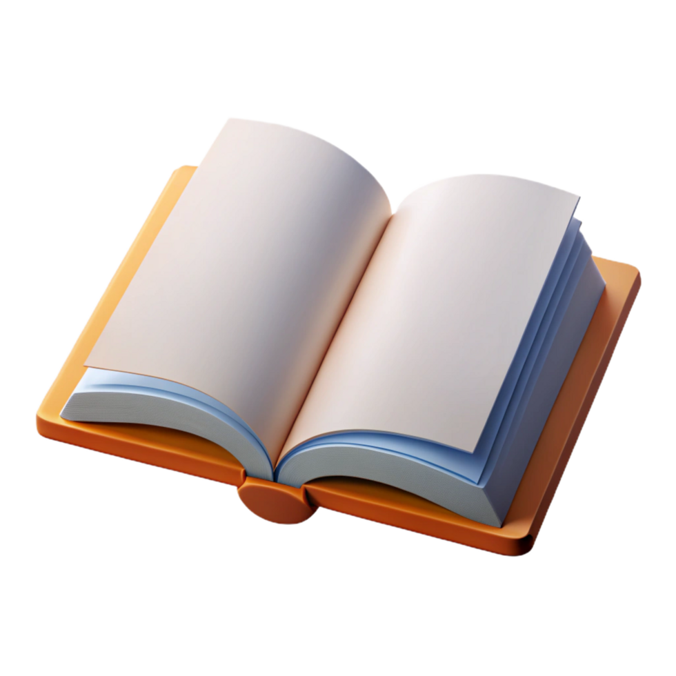 energetic picturesque An open book with blank pages. NO BACKGROUND with Transparent Background. studio quality png