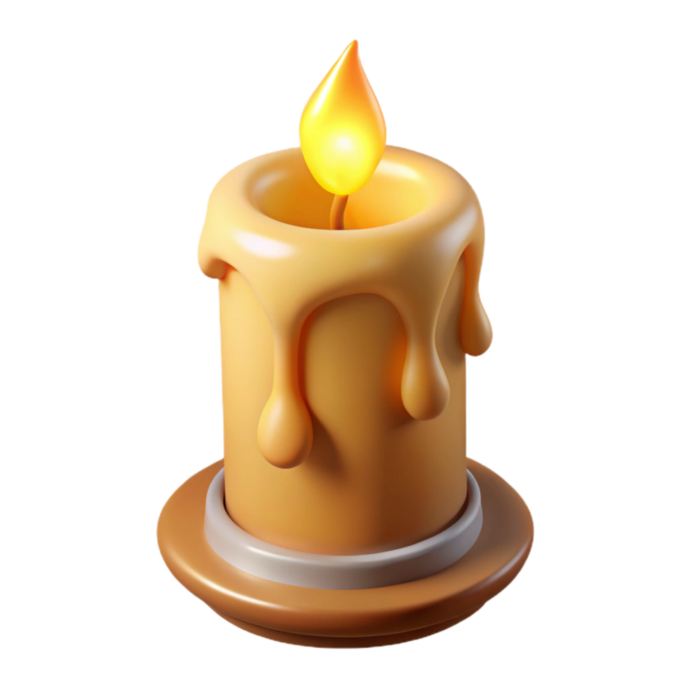 elegant renaissance A single, burning candle with dripping wax. NO BACKGROUND with Transparent Background. genuine png