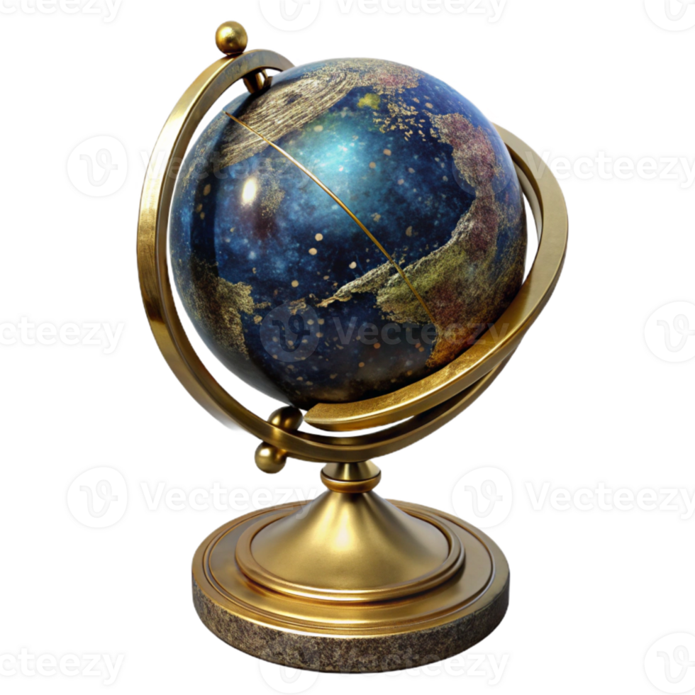 wonderful minimalist Antique Globe with Brass Stand Isolated authentic png