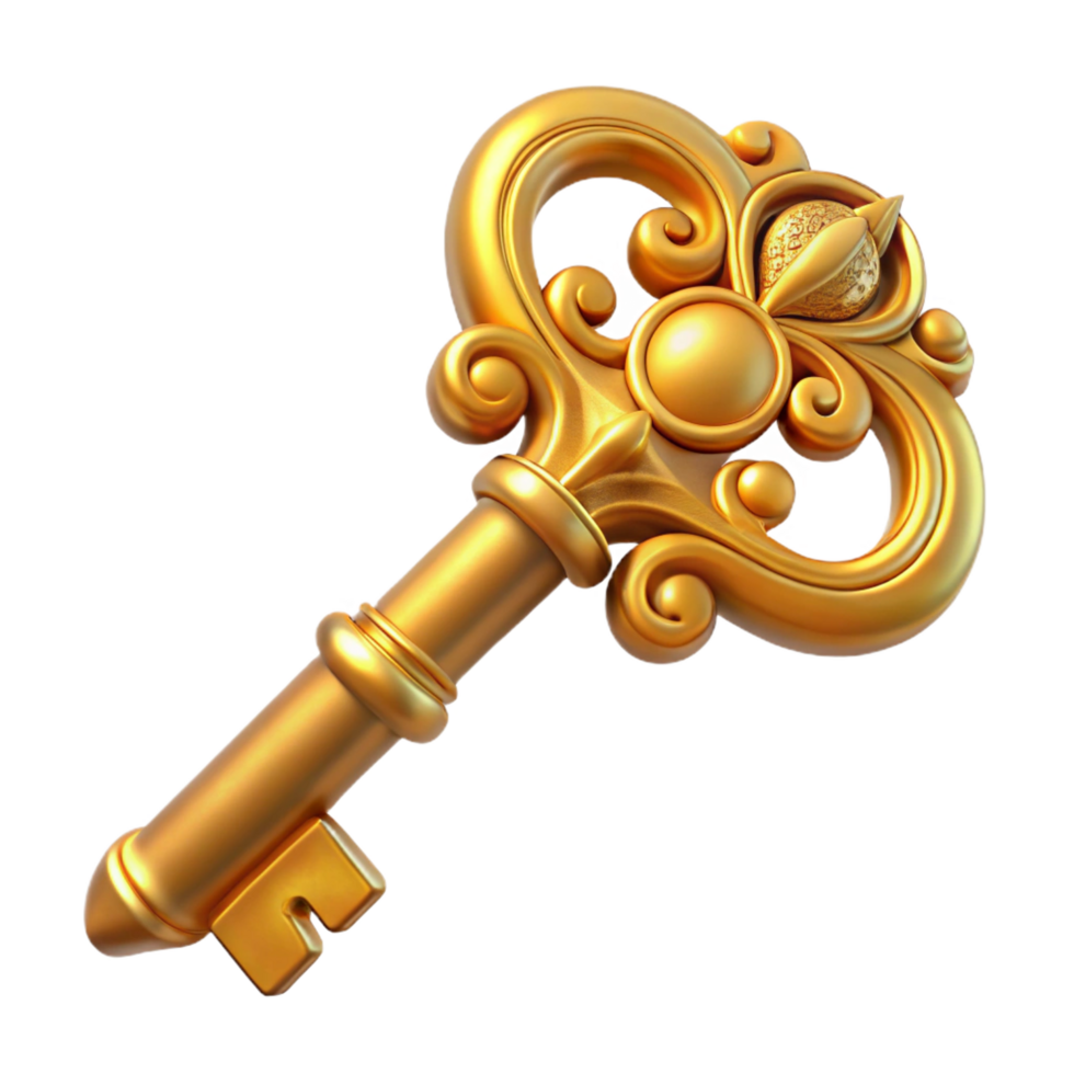 iconic artistic A vintage key with ornate details. NO BACKGROUND with Transparent Background. premium png