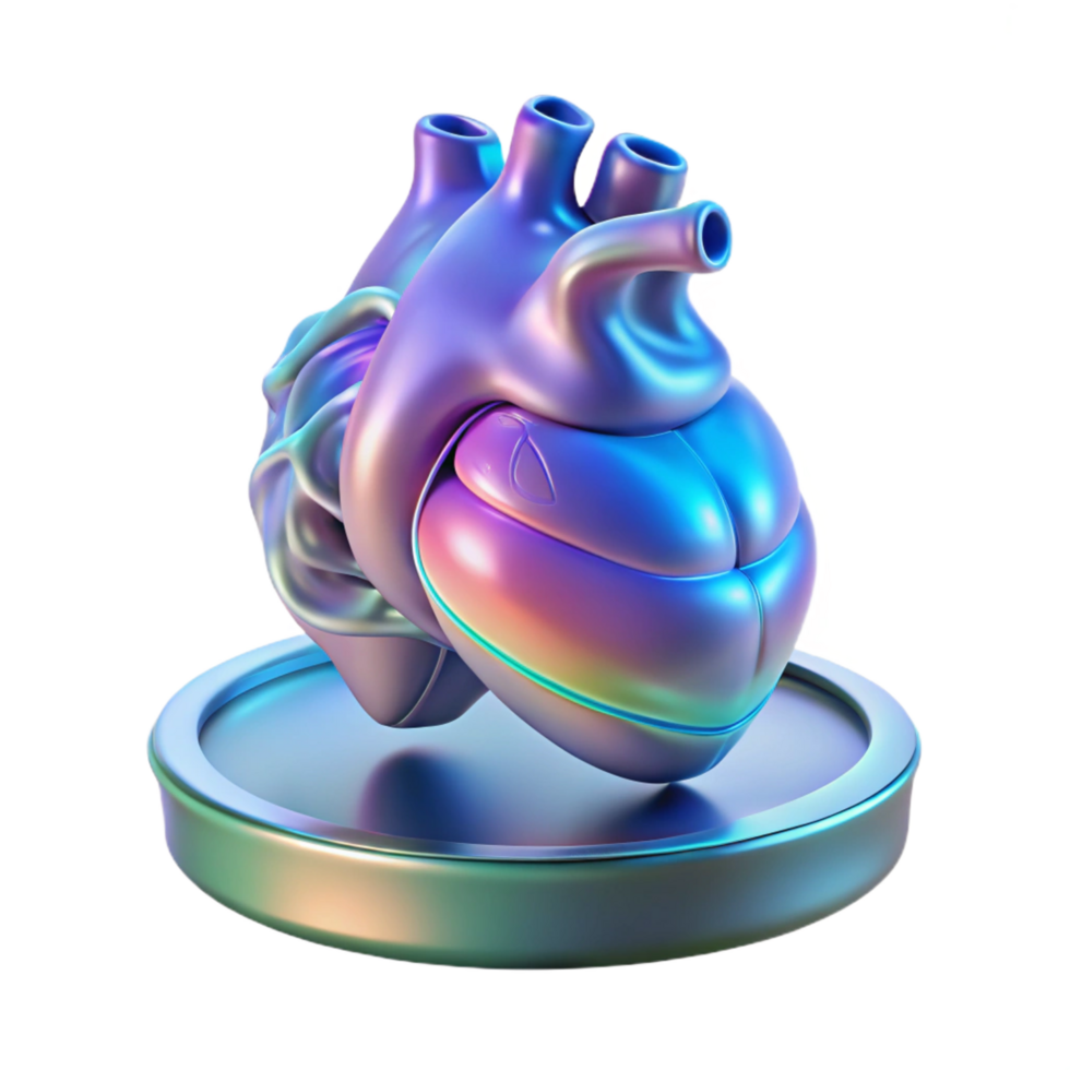 harmonious glorious Holographic display of a human heart rotating. NO BACKGROUND with Transparent Background. top-tier png