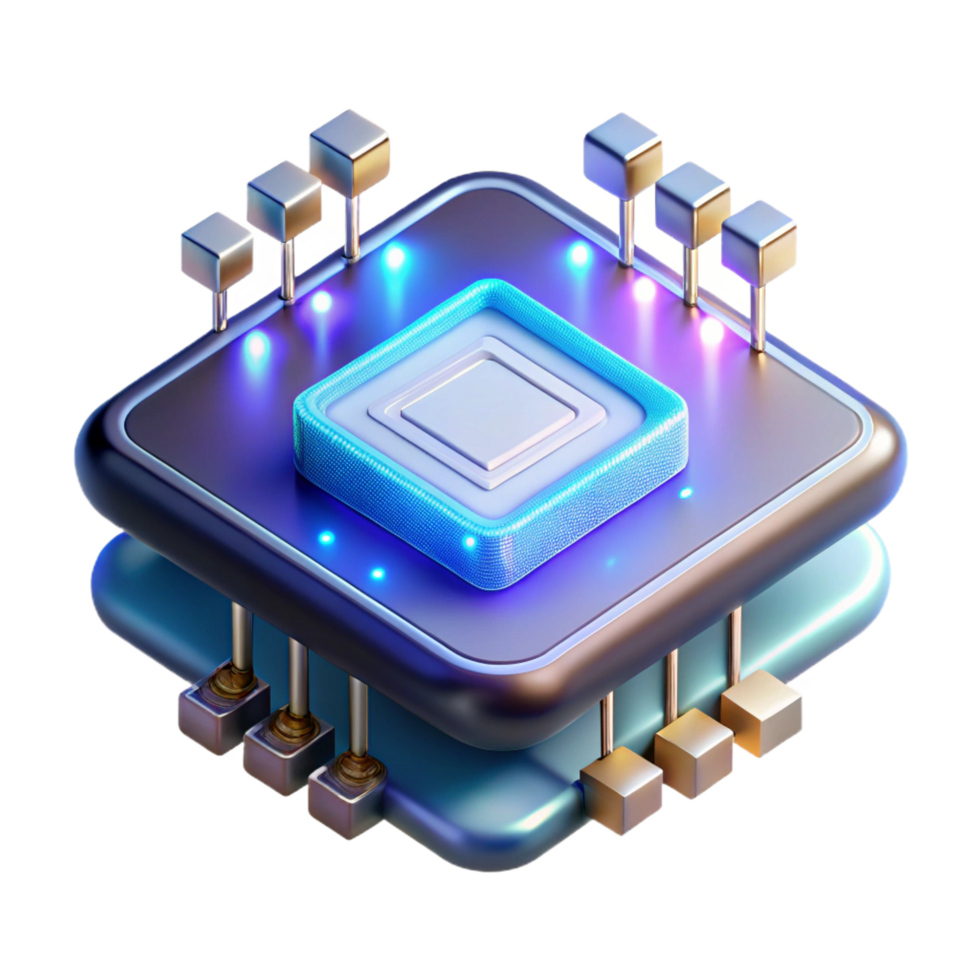 fascinating signature A futuristic data chip with glowing circuits. NO BACKGROUND with Transparent Background. png