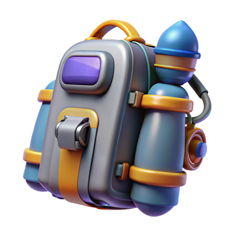 extraordinary modern A futuristic backpack with integrated jetpack thrusters. NO BACKGROUND with Transparent Background. fine detail png