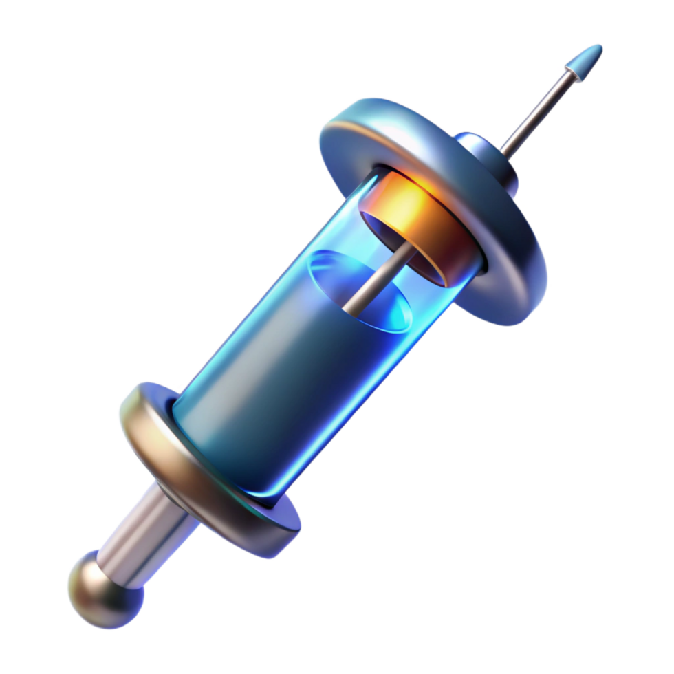 elegant distinctive A futuristic syringe filled with glowing liquid. NO BACKGROUND with Transparent Background. png