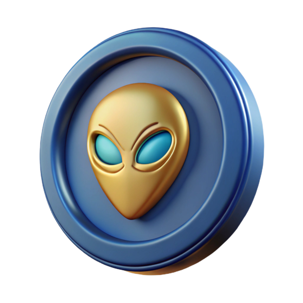 ethereal captivating A single, intricately designed alien coin. NO BACKGROUND with Transparent Background. detailed png