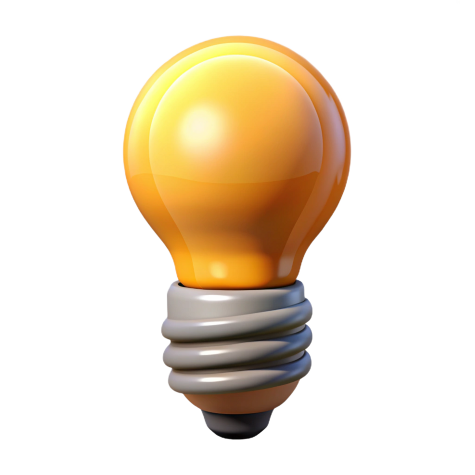 elegant mysterious surreal A single, stylized lightbulb with a glowing filament. NO BACKGROUND with Transparent Background. museum quality png