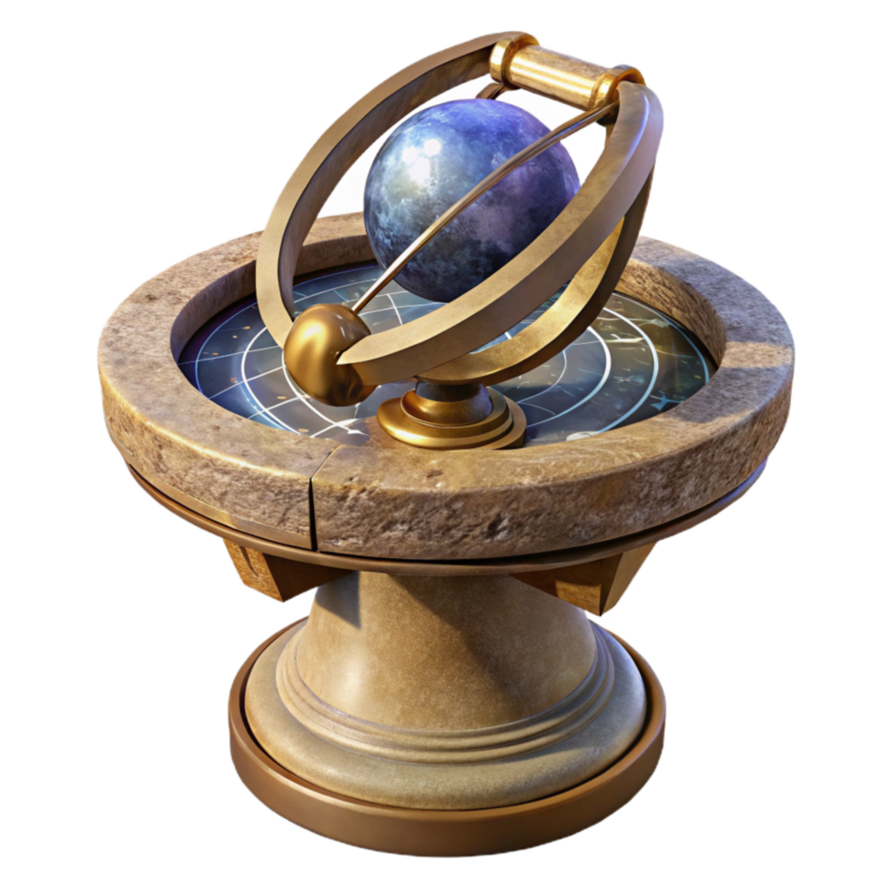 beautiful artistic Antique Sundial on Stone Pedestal Transparent Background authentic png