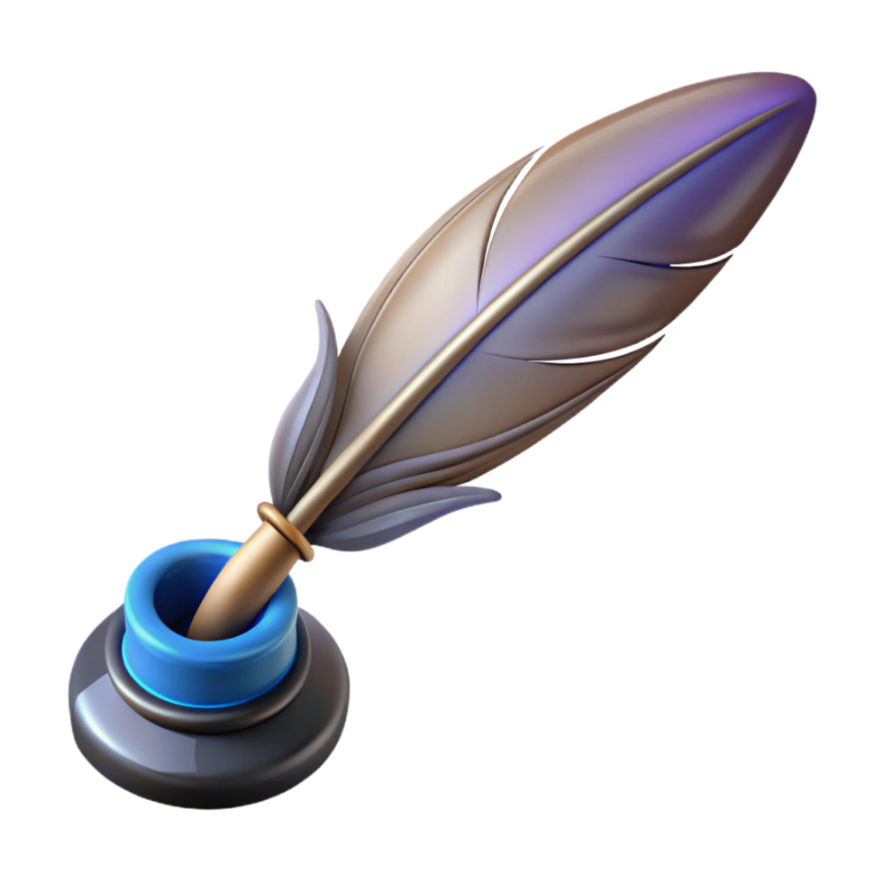 dynamic majestic A single, detailed feather pen with ink dripping from the nib. NO BACKGROUND with Transparent Background. masterfully captured png