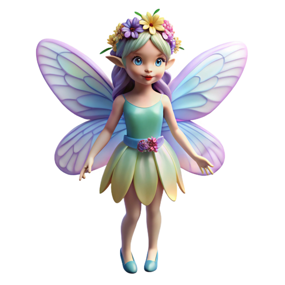 ethereal splendid A delicate fairy with iridescent wings and a flower crown. NO BACKGROUND with Transparent Background. handcrafted png